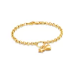 SK BRACELET FOR WOMEN STARRY LOVE chunky rolo chain bracelet with a set of dangling heart and star charms in 916 gold