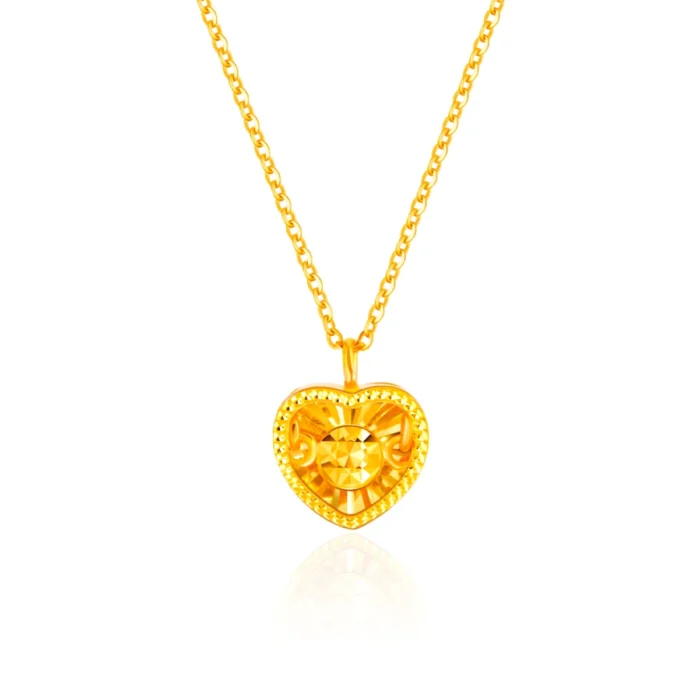 SK RANTAI EMAS 916 BEATING HEART rantai dengan loket berbentuk hati dilatarkan bentuk pancaran bintang diperbuat dengan emas 916