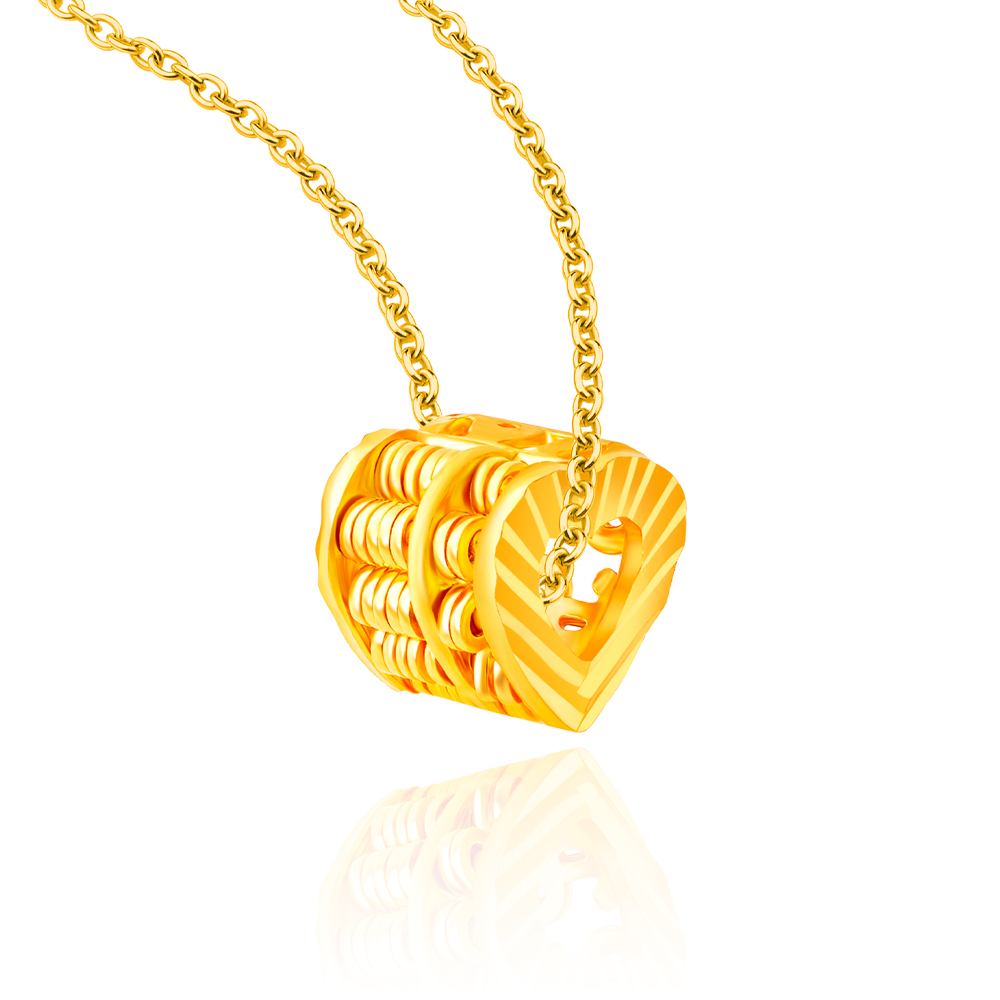 SK RANTAI LEHER EMAS 916 LOVE THE HUSTLE ABACUS rantai dengan loket abakus berbentuk hati diproses dalam emas 916