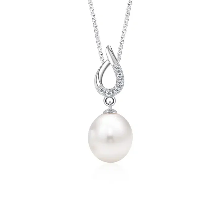 SHIMA BRILLIANT modern classy fresh water PEARL PENDANT & NECKLACE with 10k white gold chain