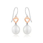 YOUNG LOVE lustrous PEARL EARRINGS with 10k white gold and rose gold