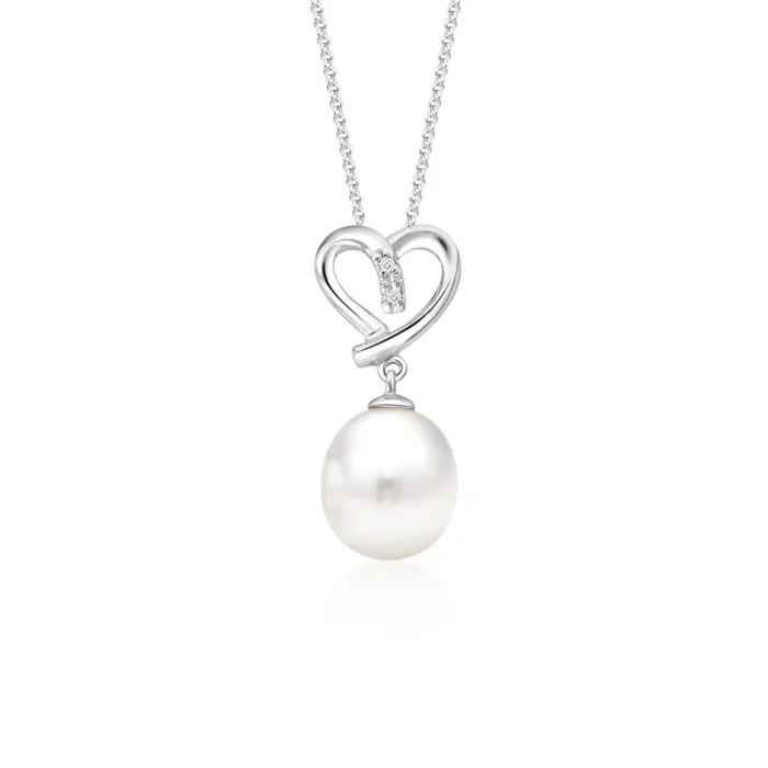 YOUNG HEART sweet and elegant freshwater PEARL NECKLACE & PENDANT with 10k white gold chain