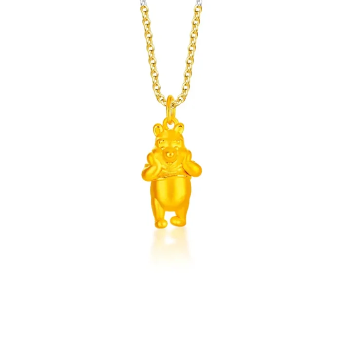 SK 999 DELIGHTED WINNIE THE POOH 999 PURE GOLD PENDANT & NECKLACE FOR WOMEN