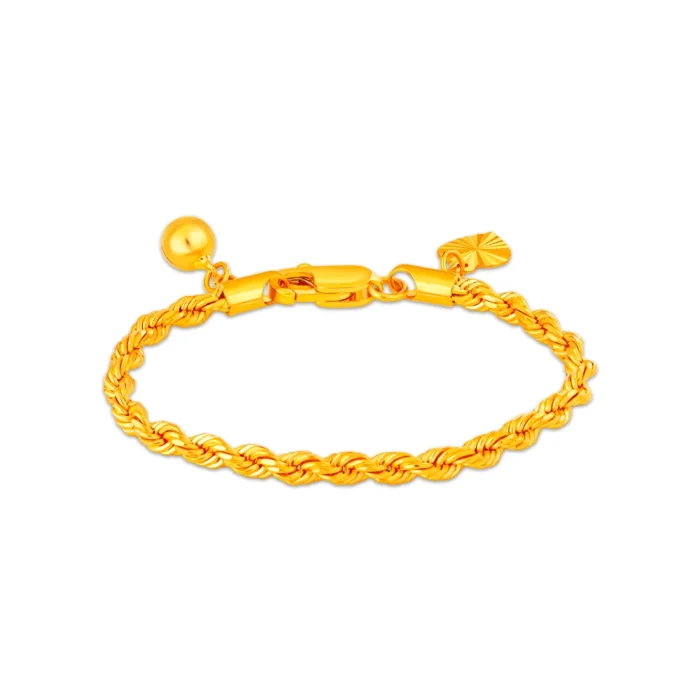 SK BRACELET FOR WOMEN BELLED ROPE BABY crafted in 916 gold accompanied by a bell and a charm perfect for a child