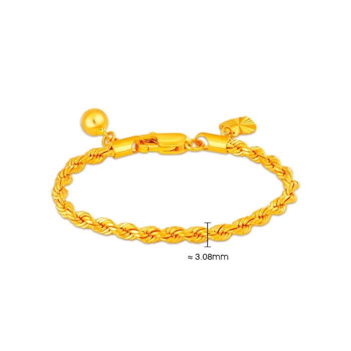 SK BRACELET FOR WOMEN BELLED ROPE BABY measurement of the rope crafted in 916 gold