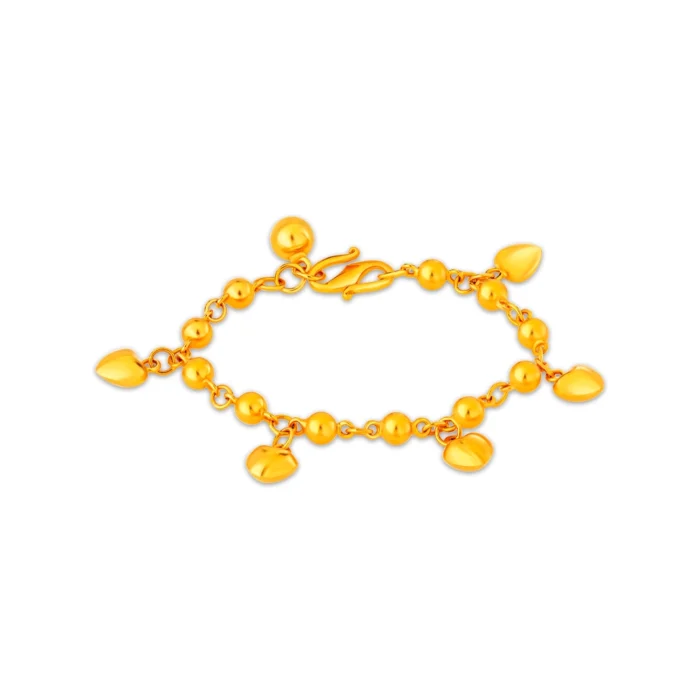 SK BRACELET FOR WOMEN BUBBLE HEART beaded bracelet with dangling heart charms in 916 gold