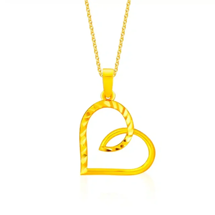 SK RANTAI LEHER EMAS 916 BLYTHE HEART rantai dengan loket berbentuk ringkas iaitu bentuk gelung hati dengan dua tekstur dalam emas 916
