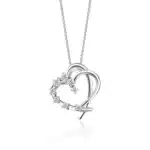 SK DIAMOND PENDANT TO HEART AND HOLD two overlapping heart shaped pendants sparkled by lab grown diamonds in 10k white gold NECKLACE FOR WOMEN