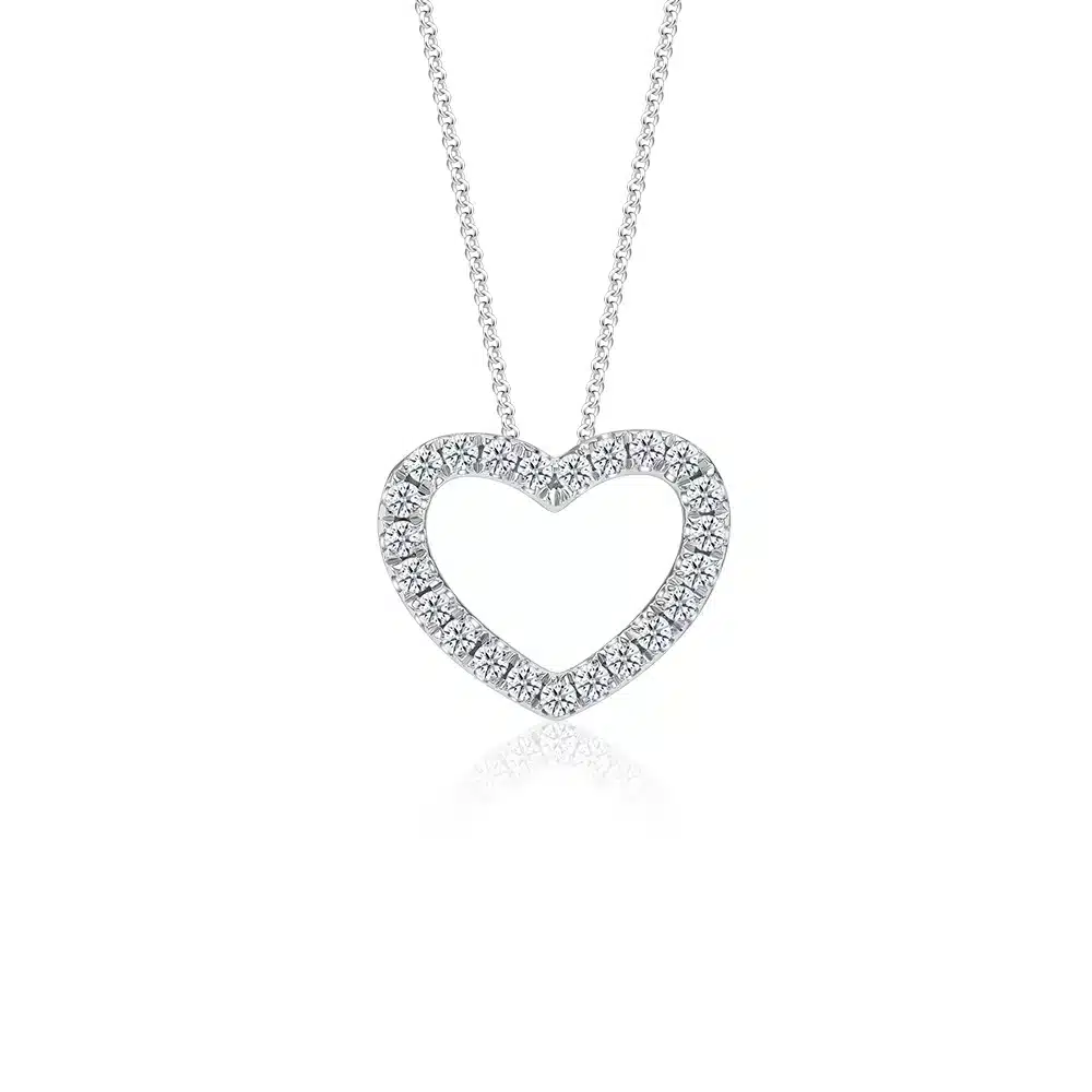 SK DIAMOND PENDANT STARLETT EVERLASTING LOVE heart shaped pendant with lab grown diamonds in 10k white gold NECKLACE FOR WOMEN