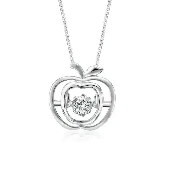 SK DIAMOND PENDANT STARLETT APPLE DANCING apple shaped pendant with an oscillating lab grown diamond in 10k white gold NECKLACE FOR WOMEN