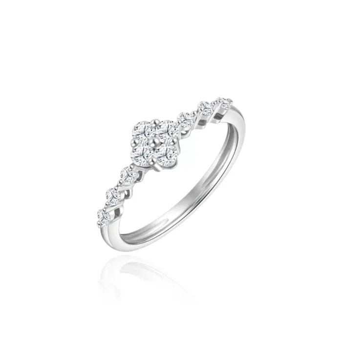 SK DIAMOND RING in 10k white gold for engagement with diamond like flower ROSEA ENSPARKLE