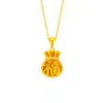 SK LOKET EMAS TULEN 999 berbentuk beg duit untuk kekayaan dengan karakter cina fu dalam emas tulen 999 FU'S TREASURES