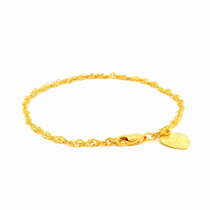 SK BRACELET FOR WOMEN CLASSIC WAVE crafted with 916 gold with a love shaped charm for everyday wear