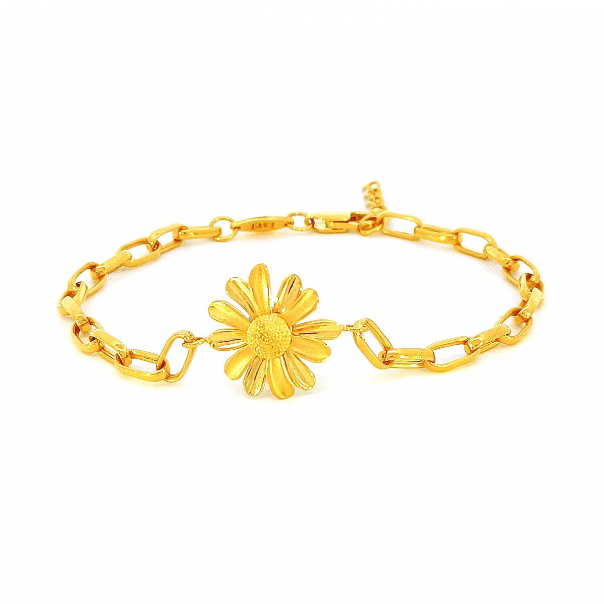 SK BRACELET FOR WOMEN SUNFLOWER DELIGHT an adorable classic chain bracelet with a sunflower as a charm made out of 916 gold