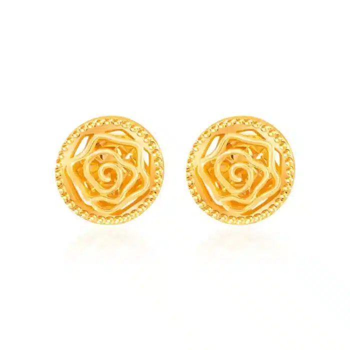 SK SUBANG EMAS 916 berbentuk buna mawar dikelilingi bulatan dalam emas 916 ENCHANTED ROSE ORBIT