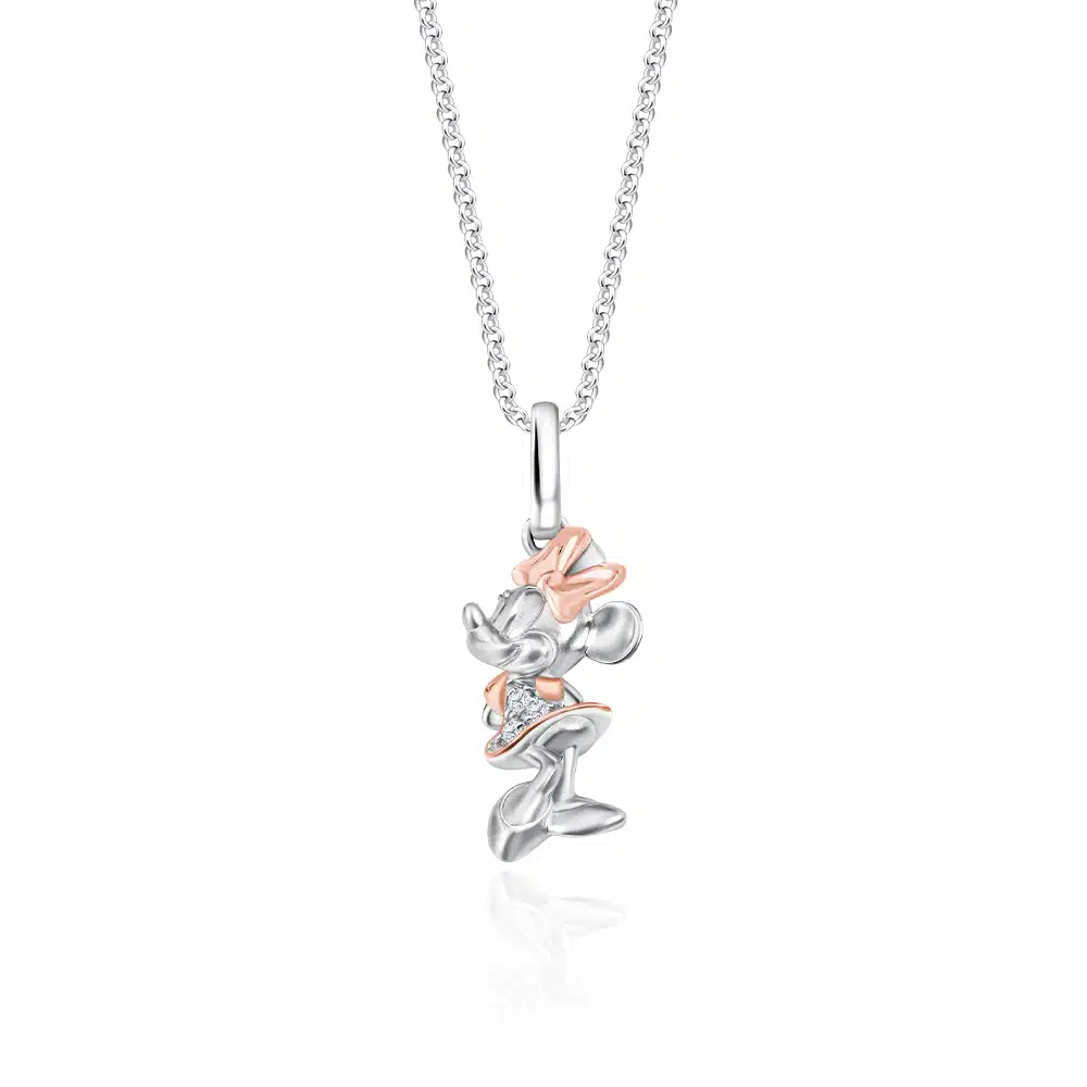 SK DIAMOND PENDANT LOVELY MINNIE a minnie mouse pendant with a touch of rose gold and white gold and sparkles of diamonds NECKLACE FOR WOMEN